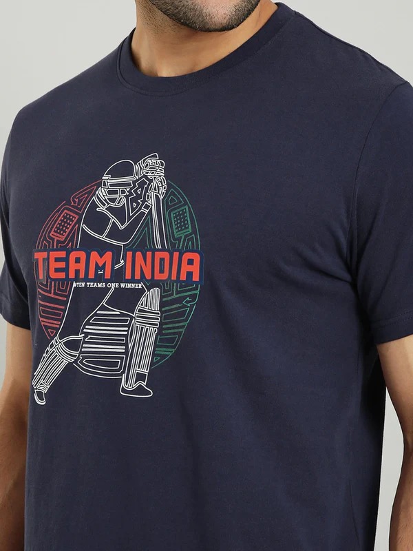 Indian Terrain Men's Half Sleeve Regular Fit Dark Blue Round Neck T-Shirt